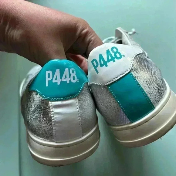 Size 40 P448 Teal, White, and Silver Sneakers - Picture 10 of 10